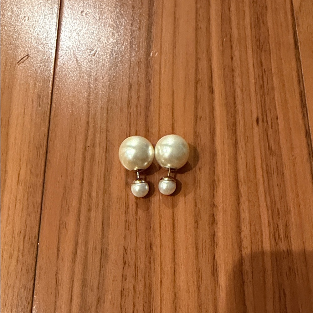Dior Double Pearl Earrings - White and Silver